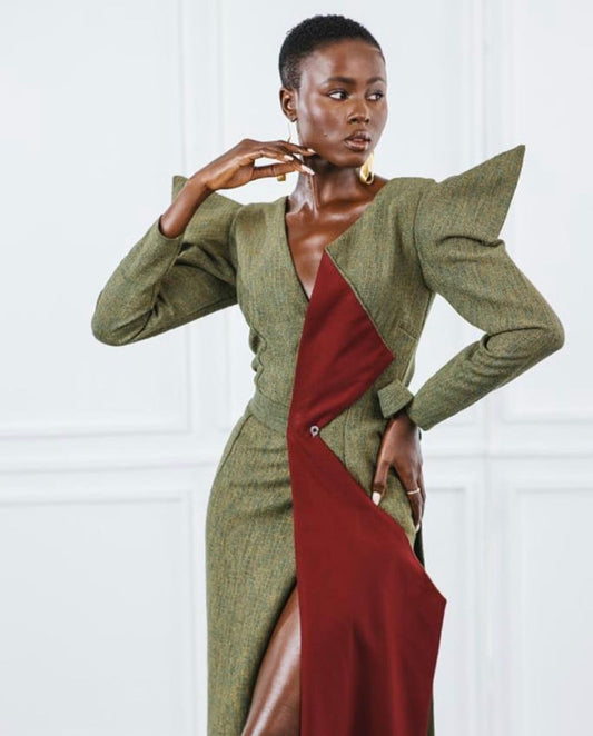 Pre-Order Spiked Army Green Dress (OUT OF STOCK BUT AVAILABLE IN OTHER FABRICS)